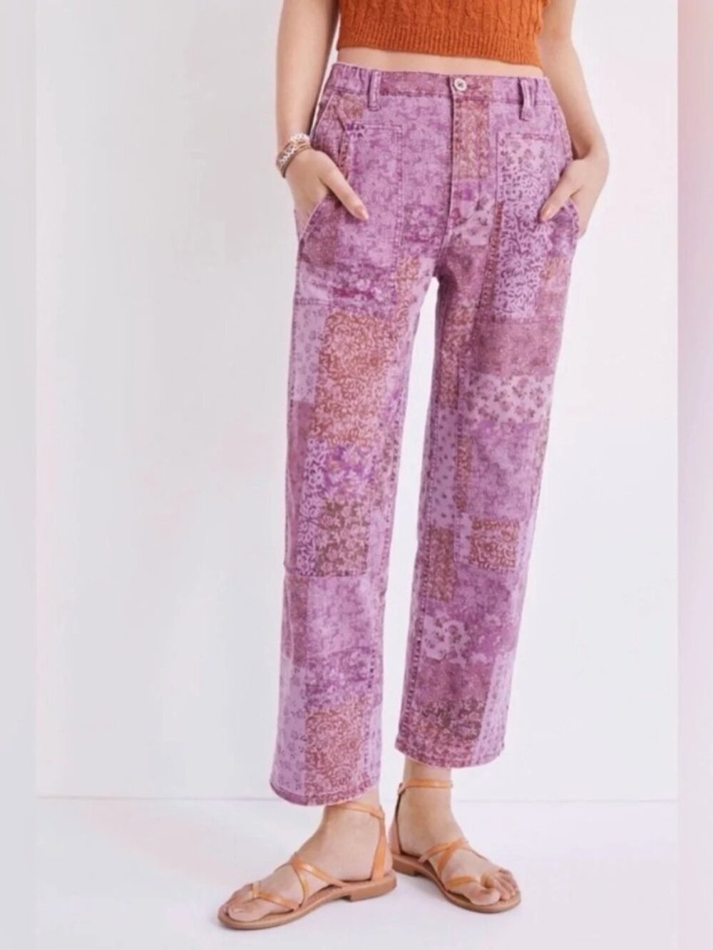 Anthropologie Pilcro The Roamer Patchwork Pants Pink Purple Floral Boho Pants 28